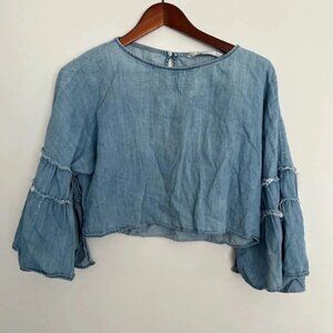 Zara denim style top with statement sleeves size small